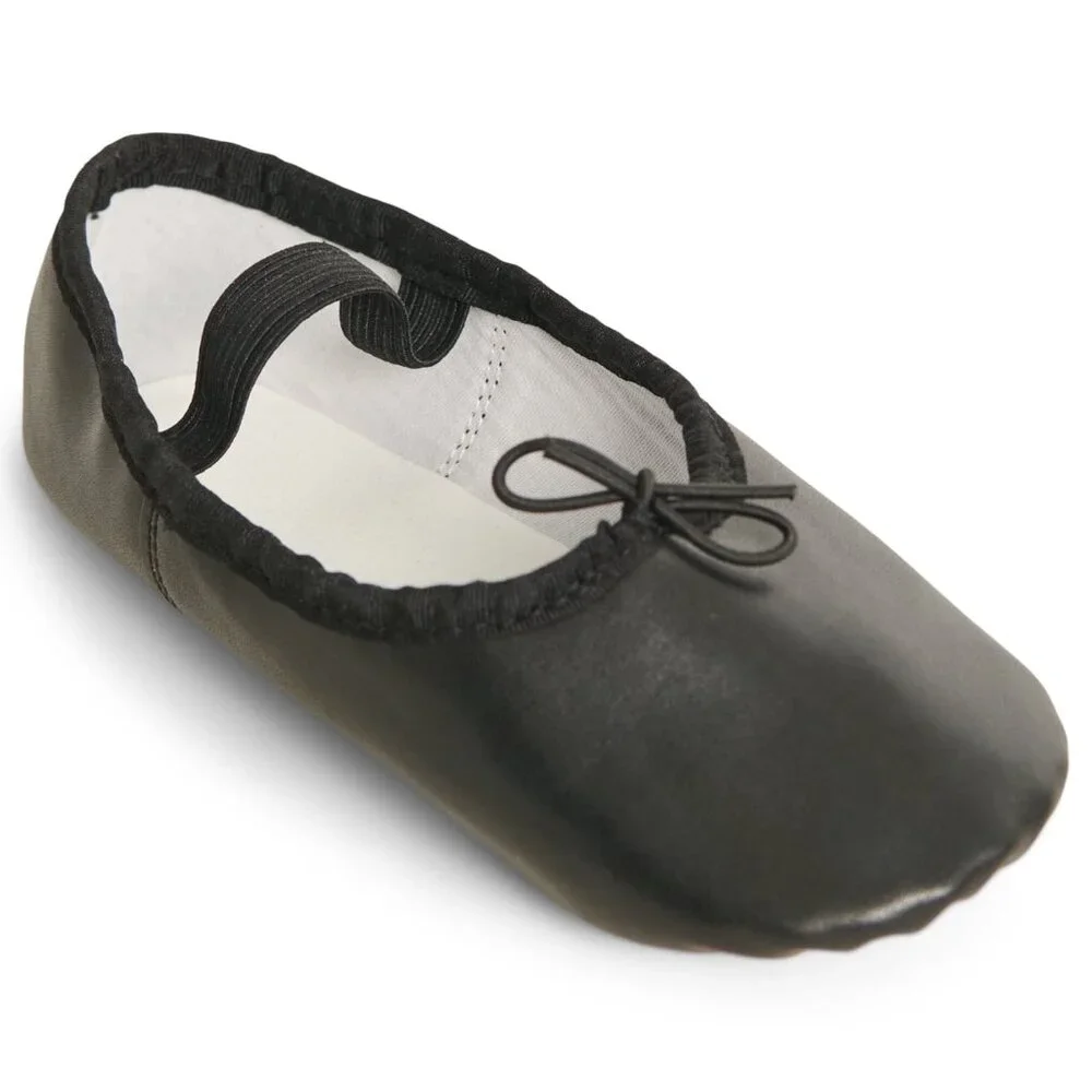 JUSTICE LITTLE GIRL Black Ballet Dance Shoes Leather Sole SIZE 1 NEW